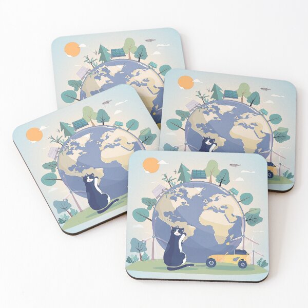 Item preview, Cartoon image of cat on the concept of good environmental conservation. designed and sold by PhotoSticker-YY.