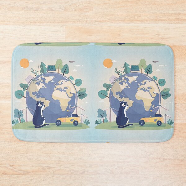 Item preview, Cartoon image of cat on the concept of good environmental conservation. designed and sold by PhotoSticker-YY.