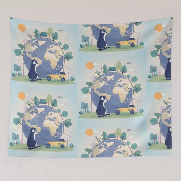 Item preview, Cartoon image of cat on the concept of good environmental conservation. designed and sold by PhotoSticker-YY.