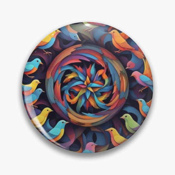 Item preview, Colorful Bird Design with Pinwheel design in the center in watercolor paint designed and sold by EmeraldCauldren.
