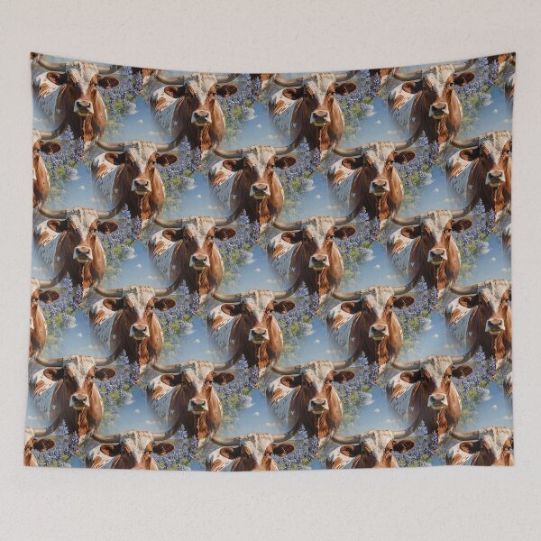 Item preview, Texan Cattle Breed Surrounded By Blue Lupins Pattern designed and sold by taiche.