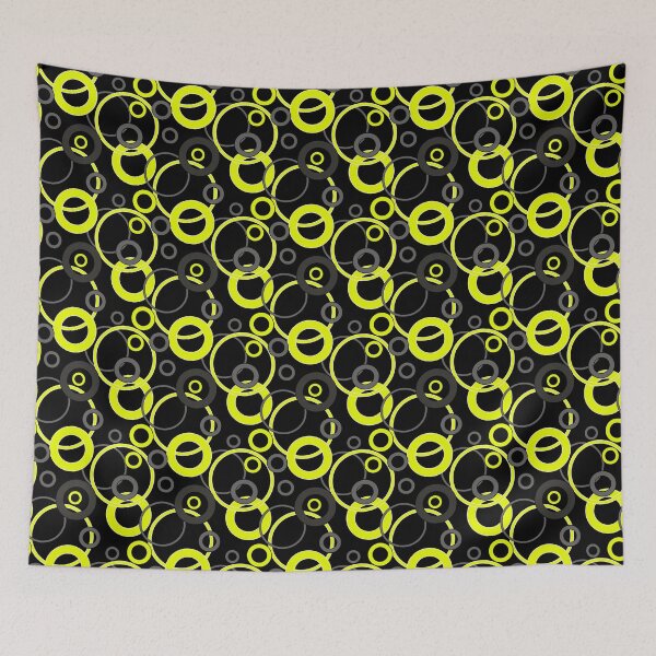 Item preview, Light-black, gray and yellow circles and rings on a black background designed and sold by fuzzyfox.