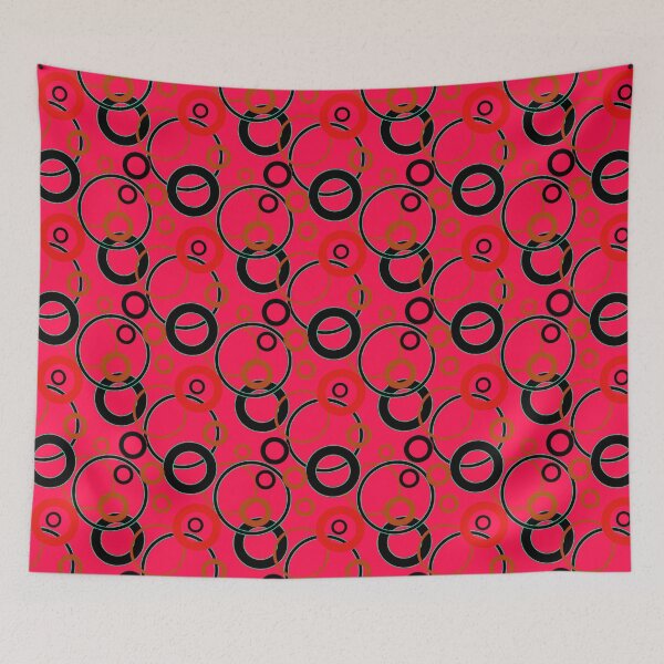 Item preview, Pattern in orange, black and yellow color circles on a pink background designed and sold by fuzzyfox.