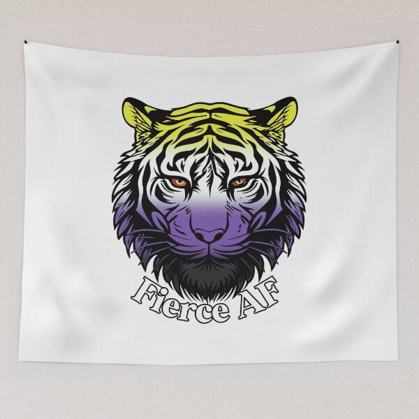 Item preview, Fierce AF Tiger with Nonbinary Flag Colors, Enby Flag Design designed and sold by Travelslightly.