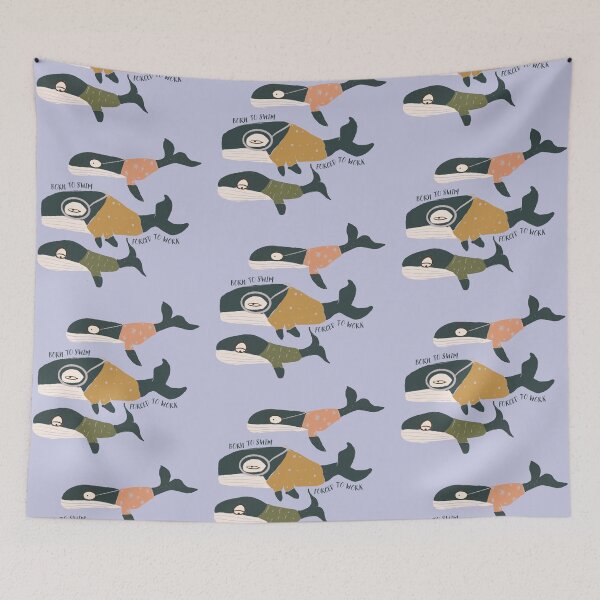 Item preview, Born to Swim Forced to Work Cute Whales in Suits Vintage designed and sold by VermintStudio.