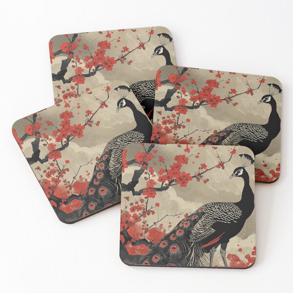 Item preview, Redscale Peacock with Cherry Blossoms Illustration designed and sold by OccultDreams.