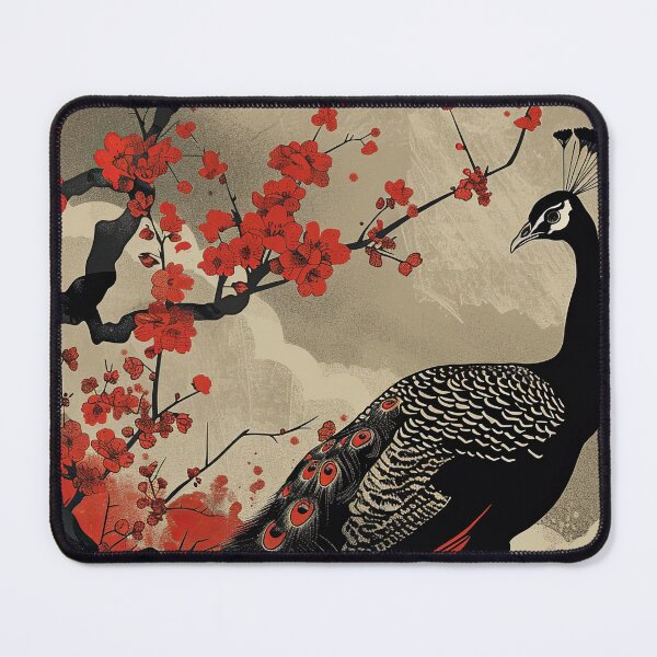 Item preview, Redscale Peacock with Cherry Blossoms Illustration designed and sold by OccultDreams.