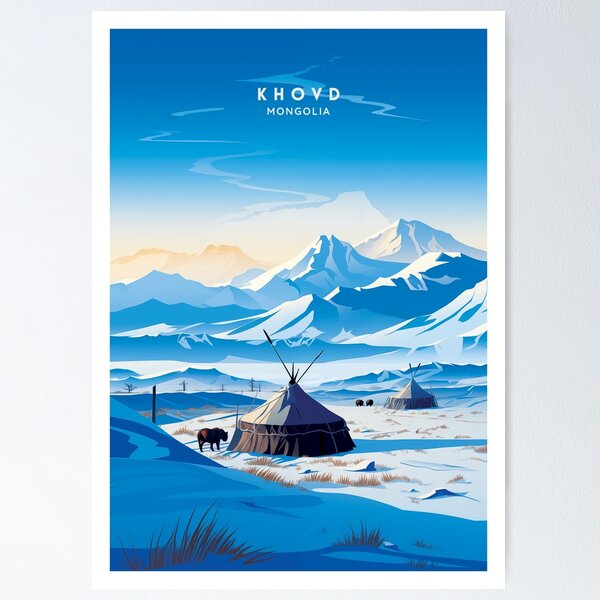 Aperçu de l'œuvre Khovd Mongolie Frontière Beauté Affiche De Voyage Illustration créée et vendue par NeuralVibe.