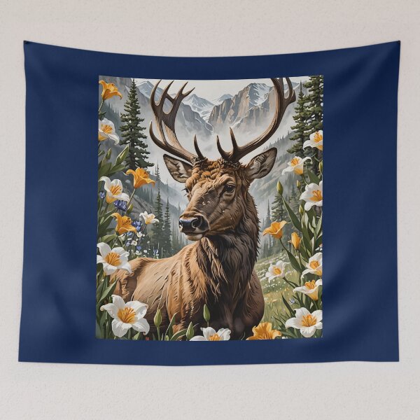 Item preview, Utahn Mountain Elk Surrounded By Sego Lily Flowers designed and sold by taiche.