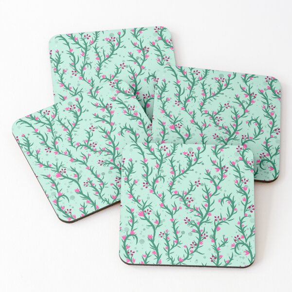 Item preview, Floral vines pink flowers and buds green theme  designed and sold by ashu-art-.