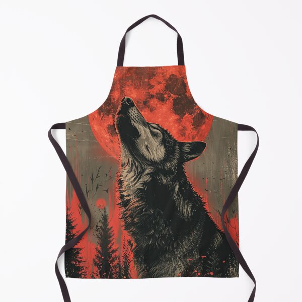 Item preview, Howling Wolf with Red Moon Illustration designed and sold by OccultDreams.