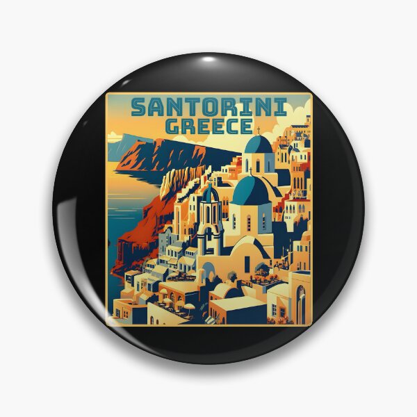 Item preview, Vintage retro Santorini Greece Landmarks Skyline. designed and sold by Unitepeople.