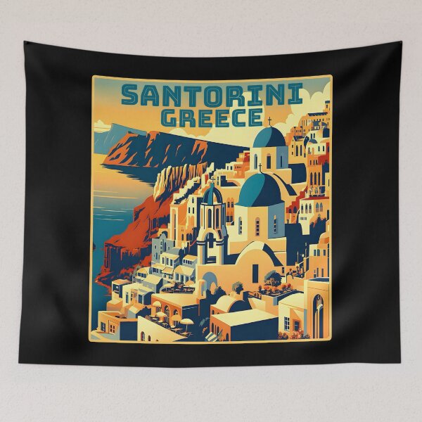 Item preview, Vintage retro Santorini Greece Landmarks Skyline. designed and sold by Unitepeople.