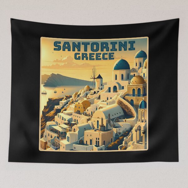 Item preview, Vintage retro Santorini Greece Landmarks Skyline. designed and sold by Unitepeople.