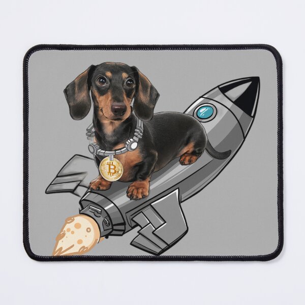 Item preview, duchound having a bitcoin necklace and sitting on a missile to the moon designed and sold by 123ks.