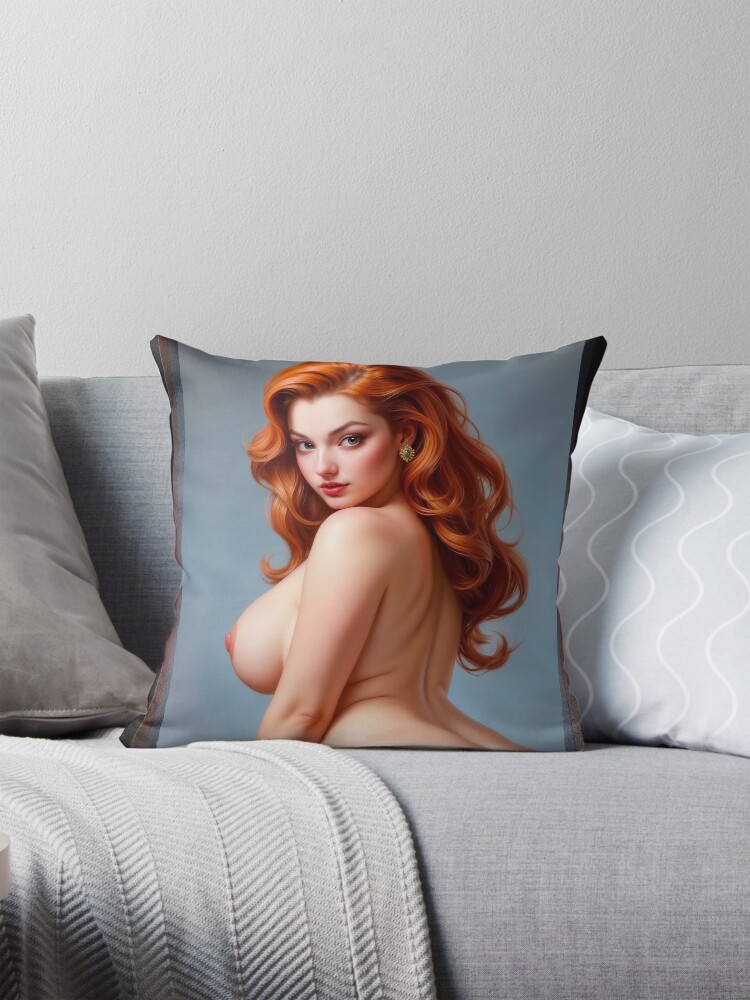 Stunning Redhead Nude Portraiture Of An Elegant Beauty Gorgeous AI Concept Art by Xzendor7 Decorative Art Print Throw Pillow