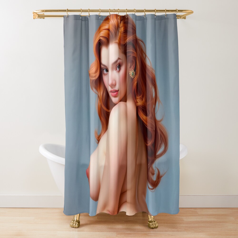 Stunning Redhead Nude Portraiture Of An Elegant Beauty Gorgeous AI Concept Art by Xzendor7 Decorative Art Print Shower Curtain