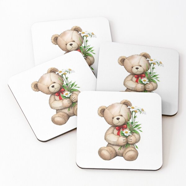 Artikelvorschau, Teddybär hält einen Blumenstrauß entworfen und verkauft von BudroseDesigns.