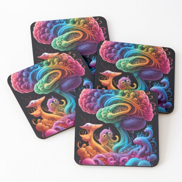 Item preview, Fantastical Brain Creatures - Vibrant Surreal Rainbow Brain Art designed and sold by WatermelonPink.
