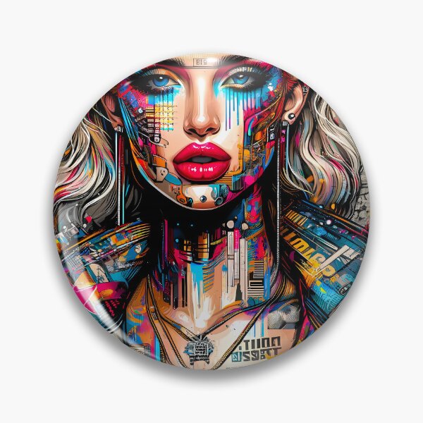 Item preview, Technopunk Superstar: Vibrant Mixed Media Portrait designed and sold by TriarArt.