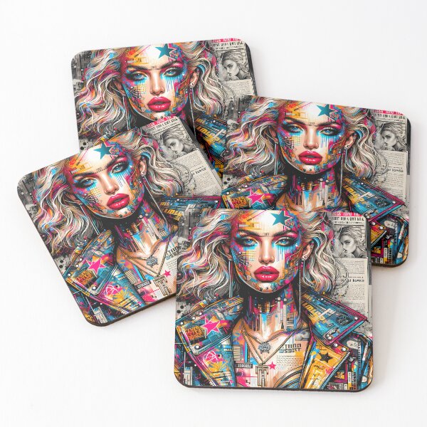 Item preview, Technopunk Superstar: Vibrant Mixed Media Portrait designed and sold by TriarArt.