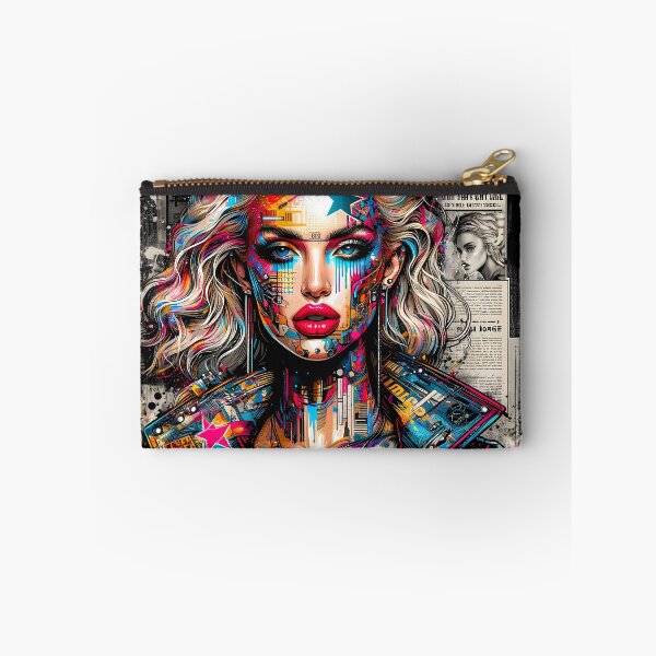 Item preview, Technopunk Superstar: Vibrant Mixed Media Portrait designed and sold by TriarArt.