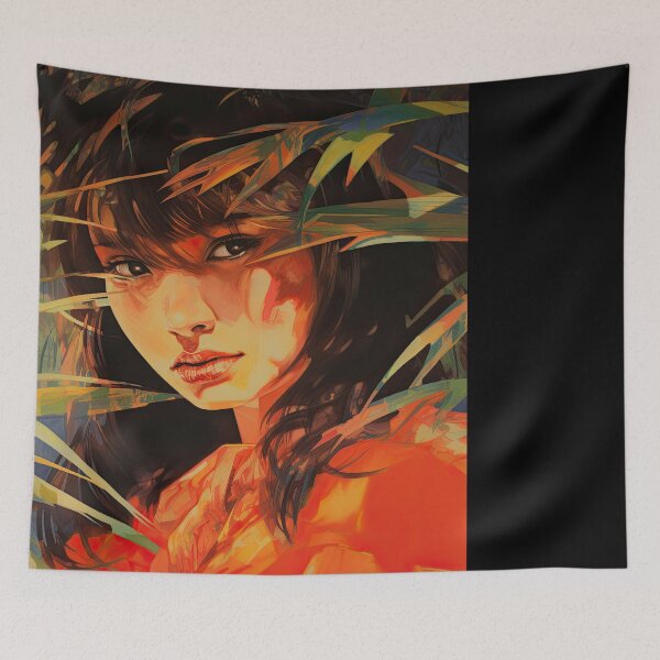 Item preview, Modern Realistic Japanese Painting of Woman Amidst Vibrant Foliage designed and sold by regnumsaturni.
