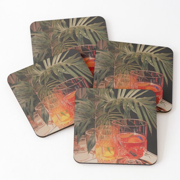 Item preview, Modern Realistic Japanese Painting: Crystal Glasses with Tropical Leaves designed and sold by regnumsaturni.