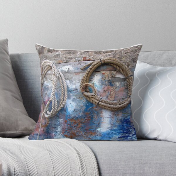 Fishing village - ropes on the wall Throw Pillow