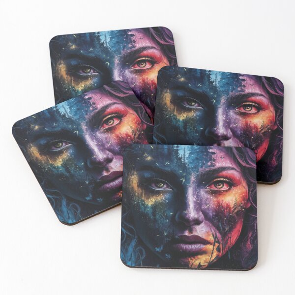 Item preview, Abstract Portrait of Woman's Face with Nighttime Forest and Fireflies designed and sold by BENMBARK.