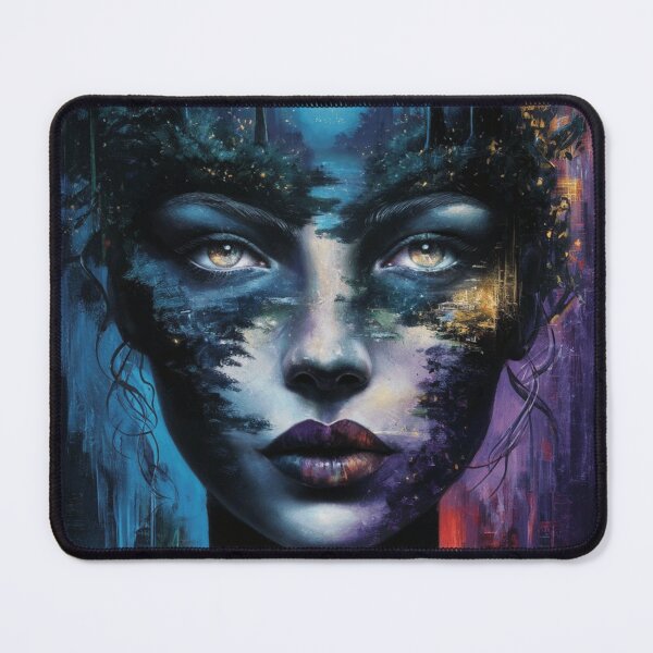 Item preview, Abstract Portrait of Woman's Face with Nocturnal Forest and Fireflies designed and sold by BENMBARK.