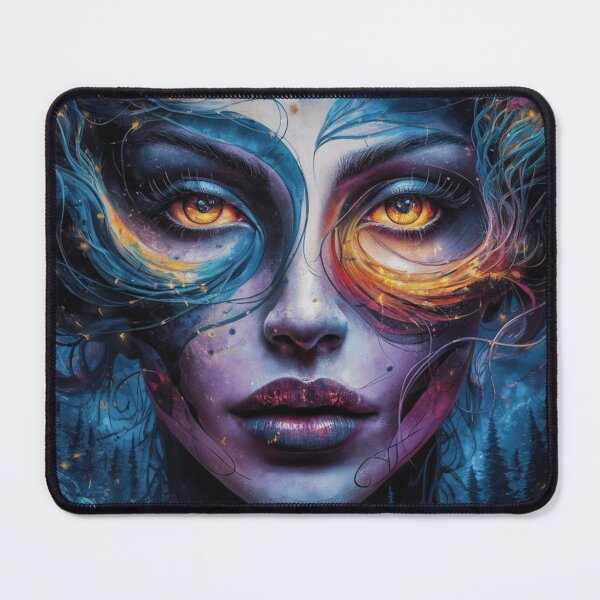 Item preview, Vibrant Abstract Portrait of Woman's Face with Night Forest and Fireflies designed and sold by BENMBARK.
