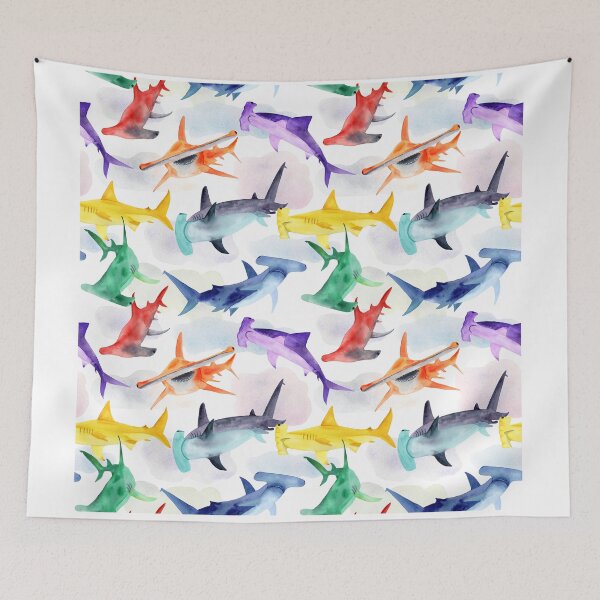 Item preview, Rainbow Hammerheads and Clouds pattern designed and sold by SMHPaperDesigns.