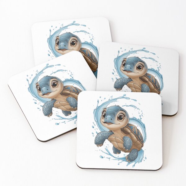Item preview, Playful Baby Turtle in Blue Water Splashes - Captivating Illustration designed and sold by BENMBARK.