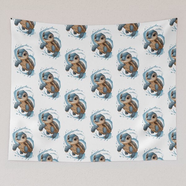 Item preview, Playful Baby Turtle in Blue Water Splashes - Captivating Illustration designed and sold by BENMBARK.