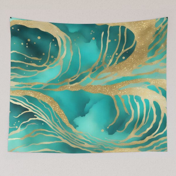 Item preview, Golden Waves in Turquoise Sea designed and sold by CalmnessbyChoice.