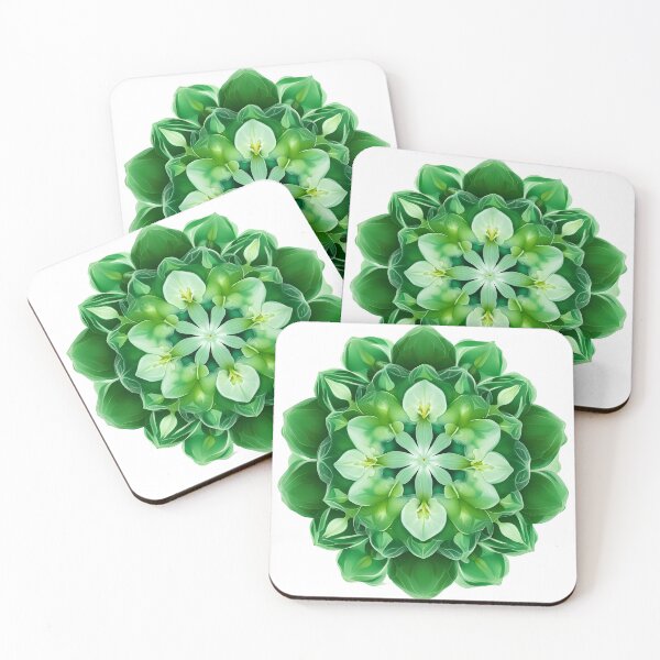 Item preview, Mandala of Green Leaves and White Flowers designed and sold by MandalasShops.