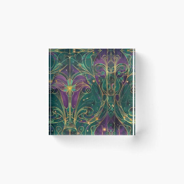 Artikelvorschau, Muster. Abstrakte Kunst in den Farben Grün, Violett, Gelb und Gold. entworfen und verkauft von Dream scape of Lucy.