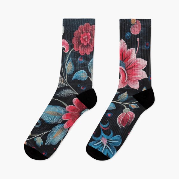 Item preview, Vibrant Floral Folk Art Pattern on Black Background designed and sold by brandway.