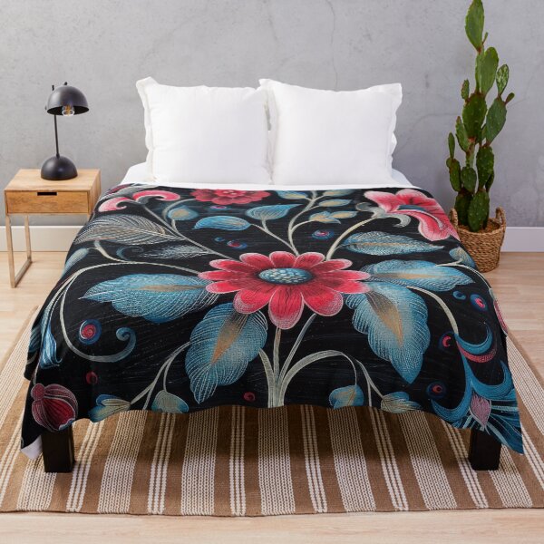 Item preview, Vibrant Floral Folk Art Pattern on Black Background designed and sold by brandway.