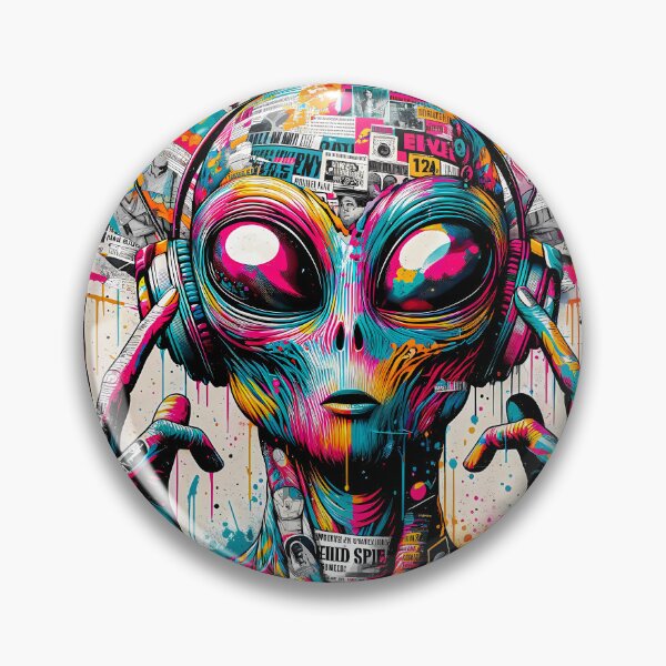 Item preview, Technopunk Alien Graffiti Art - Vibrant Mixed Media Collage designed and sold by TriarArt.