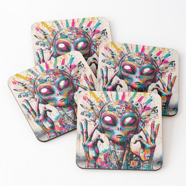 Item preview, Technopunk Alien Graffiti Art - Vibrant Mixed Media Collage designed and sold by TriarArt.