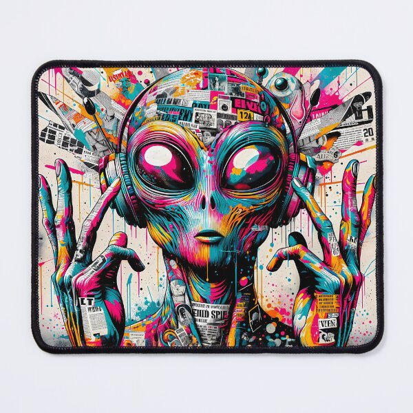 Item preview, Technopunk Alien Graffiti Art - Vibrant Mixed Media Collage designed and sold by TriarArt.
