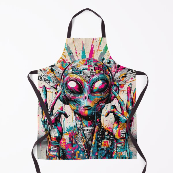 Item preview, Technopunk Alien Graffiti Art - Vibrant Mixed Media Collage designed and sold by TriarArt.