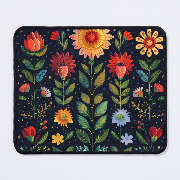Item preview, Colorful Folk Art Floral Pattern With Gold Accents on a Dark Background designed and sold by brandway.