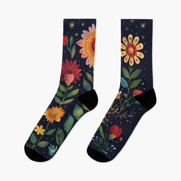 Item preview, Colorful Folk Art Floral Pattern With Gold Accents on a Dark Background designed and sold by brandway.