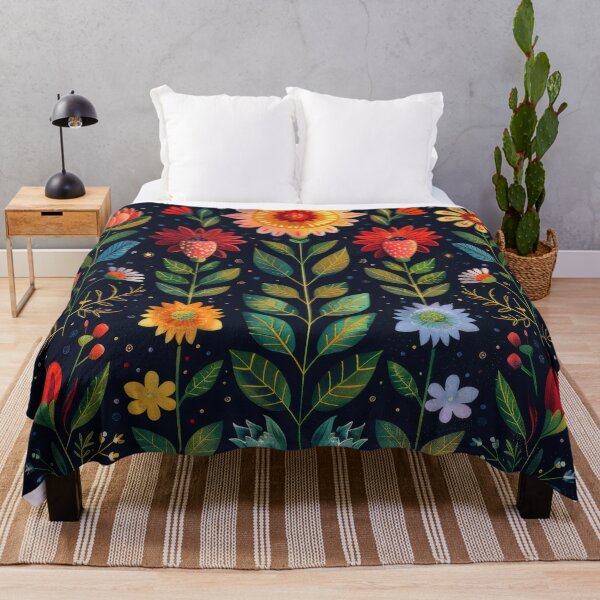 Item preview, Colorful Folk Art Floral Pattern With Gold Accents on a Dark Background designed and sold by brandway.