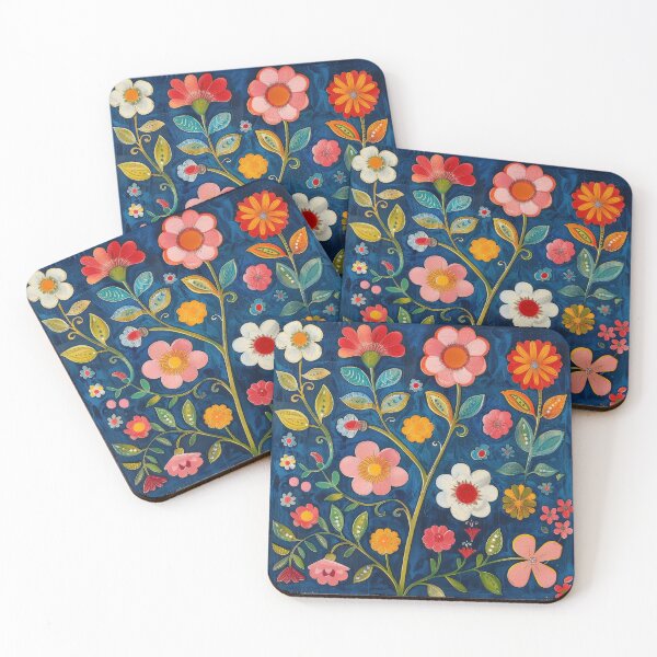Item preview, Folk Art Floral Pattern With Vibrant Colors on Blue Background designed and sold by brandway.