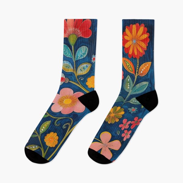 Item preview, Folk Art Floral Pattern With Vibrant Colors on Blue Background designed and sold by brandway.