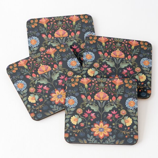 Item preview, Vibrant Floral Folk Art Pattern on Dark Background designed and sold by brandway.